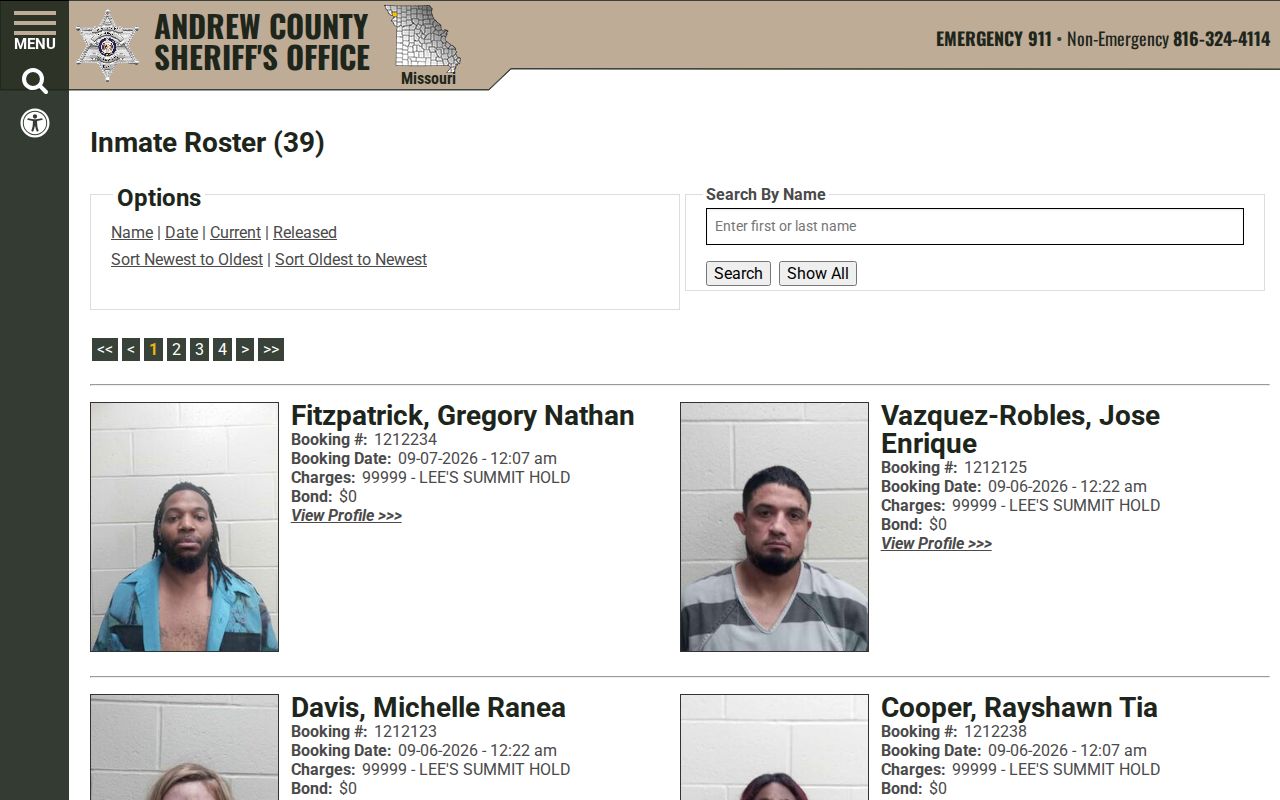 Andrew County Sheriff current inmate roster used as a same-day arrest proxy