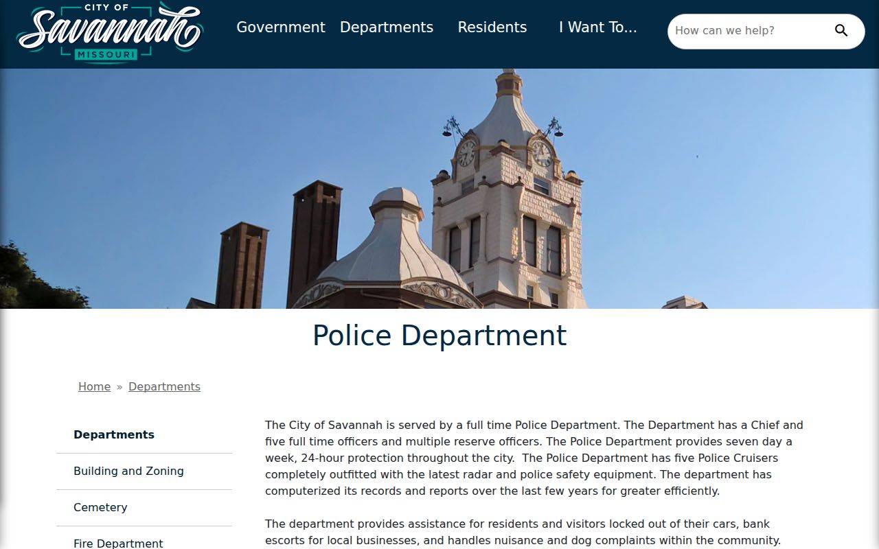 Savannah Police Department official page with local contact and jail relationship