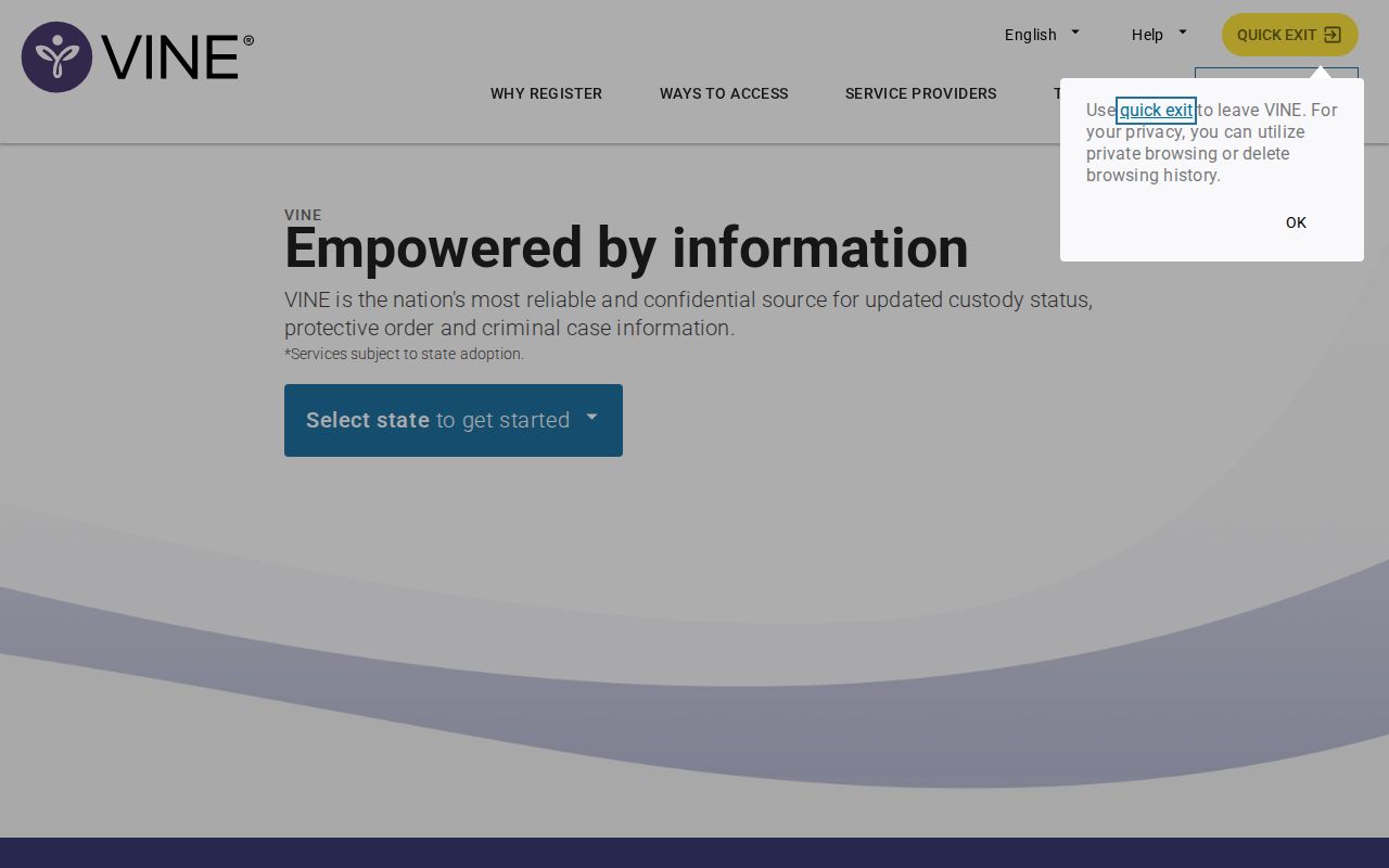 Legacy VINELink website viewed after Missouri moved notifications to MOVANS