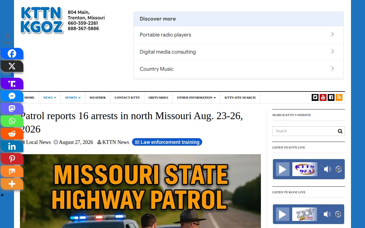 KTTN North Missouri Highway Patrol arrest roundup covering a multi-day period